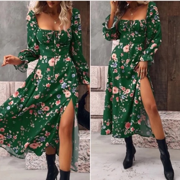 Boho Floral Print Ruffle Sleeve Maxi Dress - Picture 6 of 15